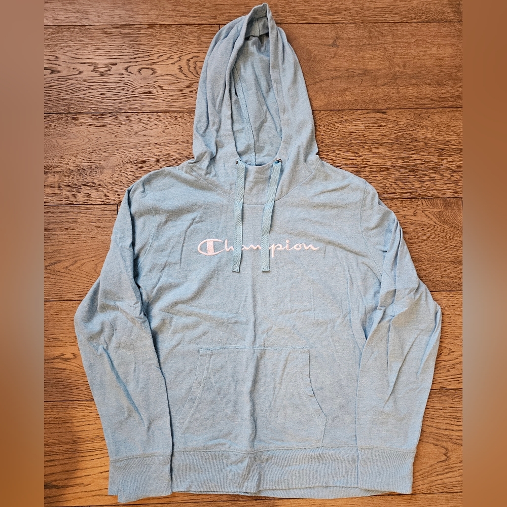 Women's Champion Lightweight Hoodie Sz XL Heathered Light Blue